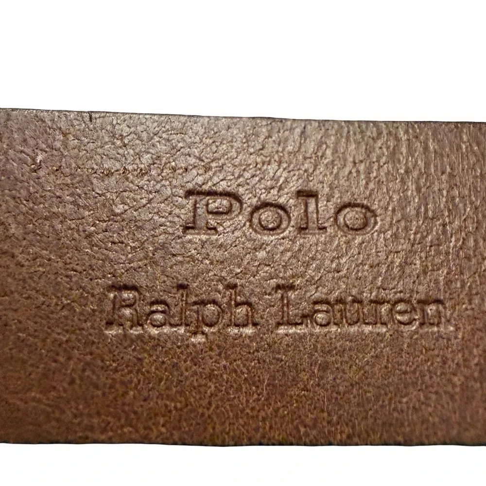 Polo Ralph Lauren Varsity P Logo Leather Belt Brown Brass Buckle Size 36 Rare